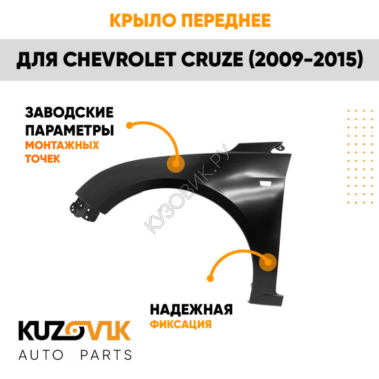 Крыло переднее левое Chevrolet Cruze (2009-2015) c отверстием KUZOVIK Крыло переднее левое Chevrolet Cruze (2009-2015) c отверстием KUZOVIK
