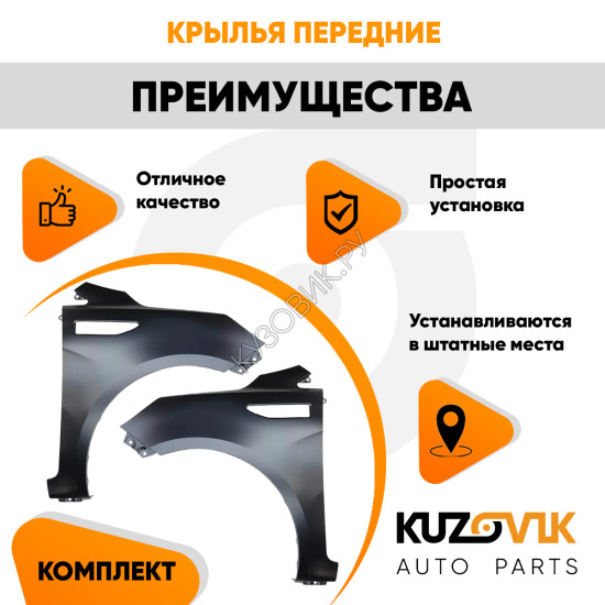 Крылья передние Kia Rio 3 (2011-2017) комплект 2 штуки левое + правое KUZOVIK Крылья передние Kia Rio 3 (2011-2017) комплект 2 штуки левое + правое KUZOVIK